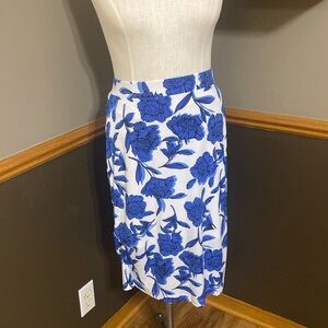 Kasper mariner blue multi harbor mist floral midi skirt size PM NWT